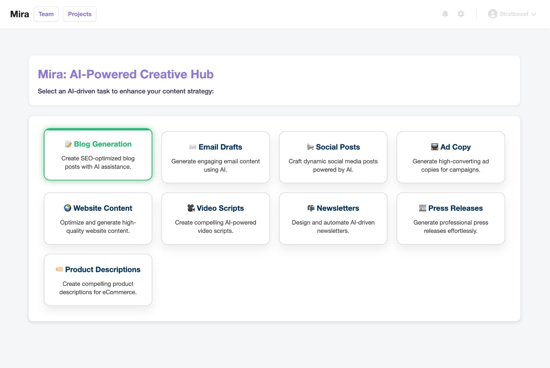 Mira editor view with SEO outline and draft preview